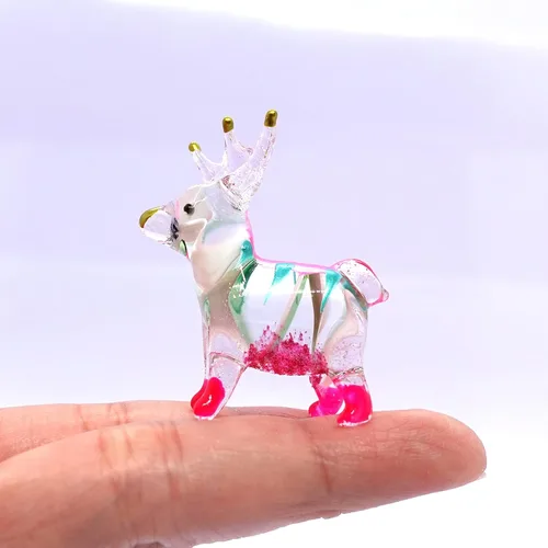 Vista 10 de Ciervo micro pequeñas figuras de vidrio soplado a mano, animales de arte coleccionable, regalo para decoración del hogar (azul rosa)