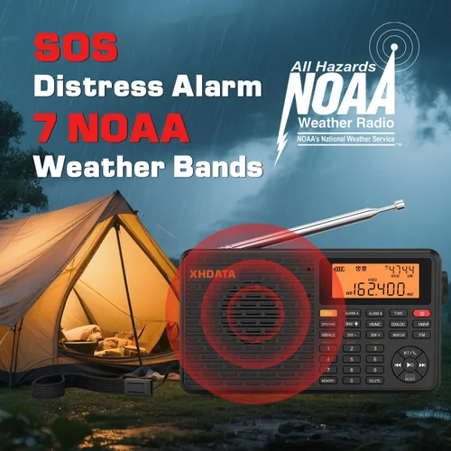 Vista 4 de XHDATA D109WB Radio Meteorológica Portátil AM/FM/SW/LW/WB de Onda Corta con Alerta NOAA, Operada por Batería, Excelente Sonido, Altavoz Inalámbrico