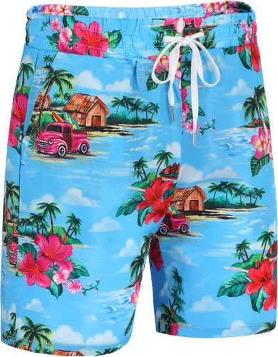 Vista 2 de Daupanzees Shorts de baño para hombre con cordón y cintura elástica con bolsillos