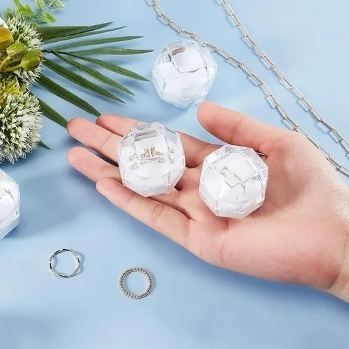 Vista 3 de CHGCRAFT 40 cajas de plástico transparente blanco para anillos, cajas de almacenamiento de joyas con espuma para almacenar anillos, joyas, aretes