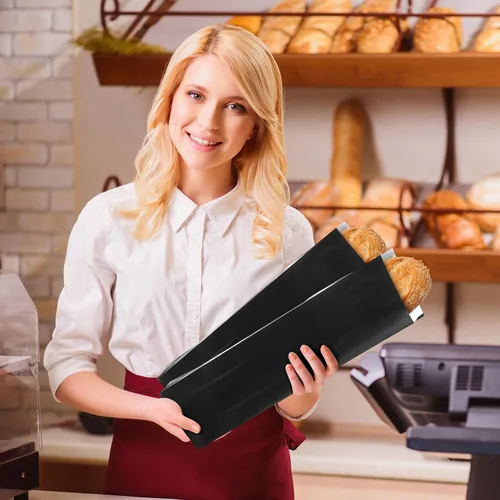 Vista 3 de Yahenda 150 bolsas de papel para pan francés, bolsas de almacenamiento desechables caseras de pan largo, embalaje de galletas para panadería u Negro