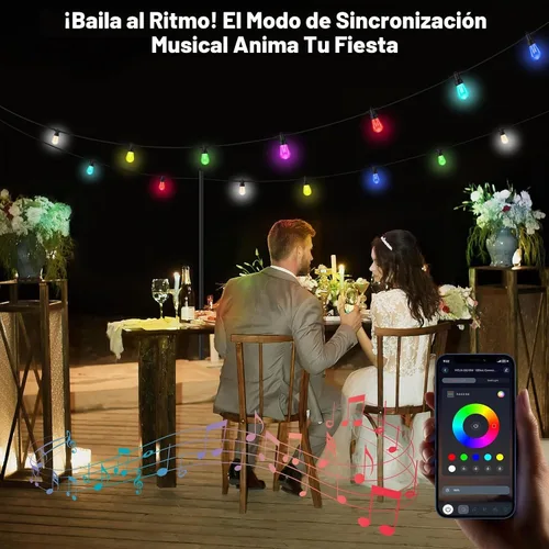Vista 7 de TviewSmart Outdoor String Lights, 52FT 20 RGBW LED Bulbs, Patio Lights