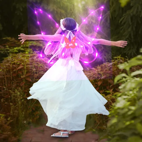 Vista 4 de Disfraces de Halloween para mujeres o niñas diseño de brillantes alas de mariposa o ángel alas de hada princesa disfraz de fiesta de disfraces