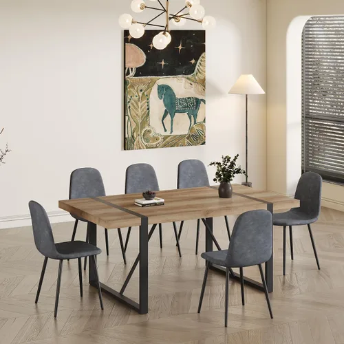 Vista 17 de Mesa de comedor de 55 pulgadas para 4-6, mesa de cocina de madera con patas de metal, mesa de comedor para 4-6 para el hogar, comedor, sala de estar