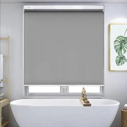 Vista 4 de Persiana de ventana, persianas enrollables 100% opacas, 20/28/43/47 pulgadas, cortinas retráctiles, gris claro, protección UV, persianas enrollables