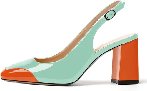Vista 2 de MODENCOCO Zapatos de tacón alto con hebilla para mujer, con puntera cuadrada, cómodos, a la moda, con tacón alto, 3.3 pulgadas