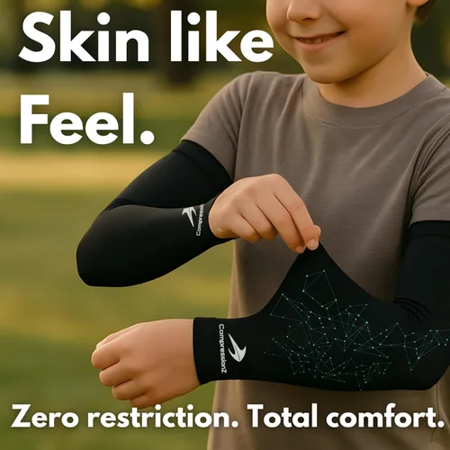 Vista 5 de CompressionZ Youth Sports Arm Sleeves Kids Cooling UV50+ Protection Volleyball Football Basketball Baseball - Boys & Girls