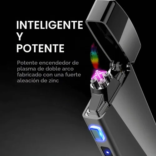 Vista 2 de Encendedor de plasma de doble arco con indicador de batería LED y caja, recargable, resistente al viento, encendedores eléctricos sin llama