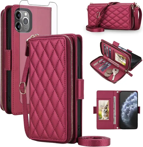 Vista 32 de Asuwish Funda compatible con iPhone 6/6s/7/8/SE 2020 2022 con cremallera y bloqueo RFID, protector de pantalla, correa cruzada i6 i7 i8 7s 8s SE2020