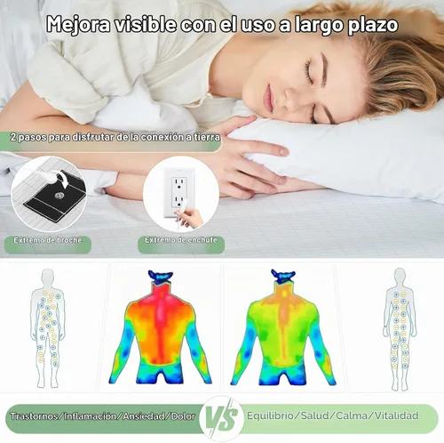 Vista 4 de Sábanas de conexión a tierra tamaño individual Premium de algodón para terapia de sueño saludable, sábanas ajustadas de bolsillo profundo con cable