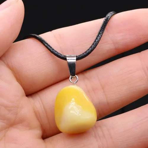 Vista 5 de QSLLER 10 piezas de piedra natural colgante de ágata colorida piedras preciosas collar joyería con cordones de cuero sintético de 18 pulgadas