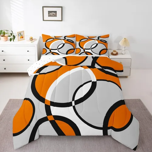 Vista 12 de Feelyou Juego de ropa de cama abstracta suave para niños y niñas, juego de edredón geométrico tamaño individual, edredón de rayas de microfibra