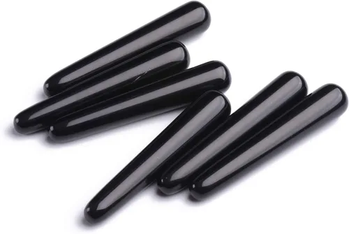 Vista 5 de AMOYSTONE Varita de cristal de obsidiana con piedras preciosas de meditación curativa Varita puntiaguda para masaje, color negro de 4 pulgadas