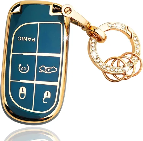 Vista 9 de OLLEN Funda para llavero de TPU con anillo brillante, apta para Jeep Grand Cherokee Renegade Compass Chrysler Dodge RAM Durango Challenger Journey