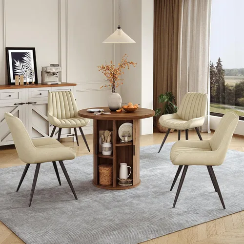 Vista 16 de Miereirl Moderno juego de comedor de 5 piezas para mesa redonda de madera de 4,31.5 pulgadas con estante de almacenamiento semiabierto y puerta
