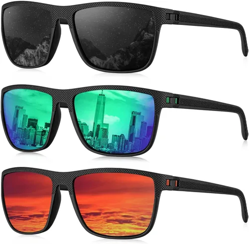 Vista 77 de KALIYADI Gafas de sol polarizadas para hombre, gafas de sol ligeras con protección UV para conducir, pescar y jugar golf (3 unidades) Negro