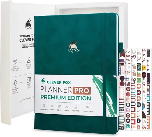Vista 9 de Clever Fox Planner Pro Premium - Lujosa agenda semanal y mensual con organizador de presupuesto para productividad y objetivos, sin fecha, A4