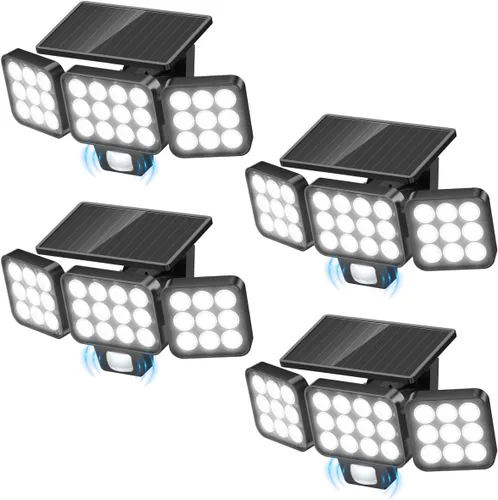 Vista 11 de WdtPro Luces solares para exteriores, 3500 lúmenes, sensor de movimiento brillante, luces para exteriores, 3 cabezales y panel de vidrio mejorado