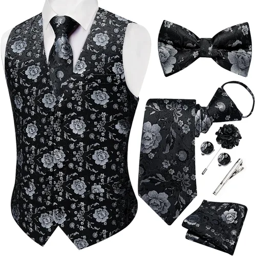 Vista 7 de DiBanGu Conjunto de chaleco de traje de cachemira y corbata preatada para Dorado y Negro
