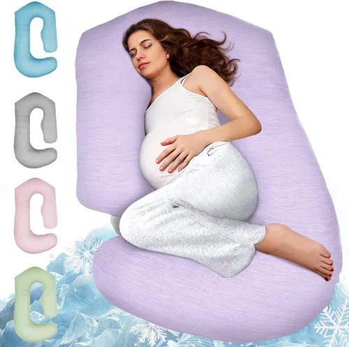 Vista 16 de Almohadas de embarazo para dormir - Almohada de cuerpo completo en forma de V C U con funda extraíble, almohada de maternidad refrescante de 57