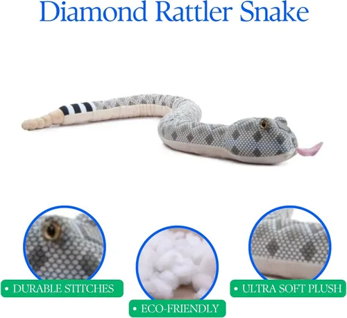Vista 5 de The Petting Zoo Animal de peluche Diamond Rattler, regalos para niños, animales salvajes del zoológico Onez, juguete de peluche de serpiente de 54