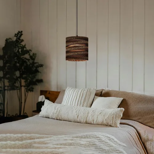 Vista 7 de Edvivi Lámpara colgante con pantalla cilíndrica de papel de estilo nórdico, 1 lámpara de araña de cartón marrón natural de 7.75 pulgadas