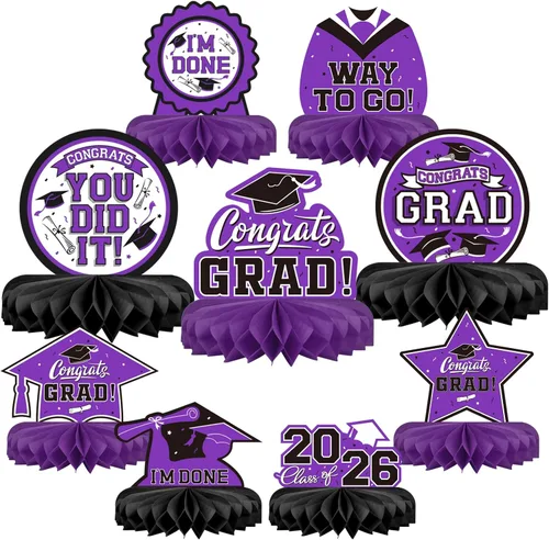Vista 10 de 9 piezas de decoraciones de fiesta de graduación para clase de 2026, centro de mesa de felicitaciones de graduación de felicitaciones de graduación