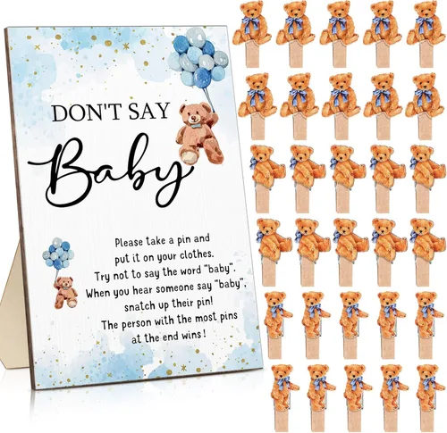 Vista 8 de Unittype 51 Piezas No Digas Bebé Juego de Baby Shower Regalos Incluye Letrero de Baby Shower Tema Abeja y 50 Mini Pinzas de Ropa de Abeja para Niños