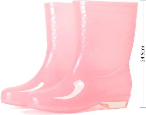 Vista 3 de plplaaoo Botas de lluvia altas, botas de lluvia para mujer, botas de lluvia impermeables, zapatos, botas de lluvia altas para mujer con algodón