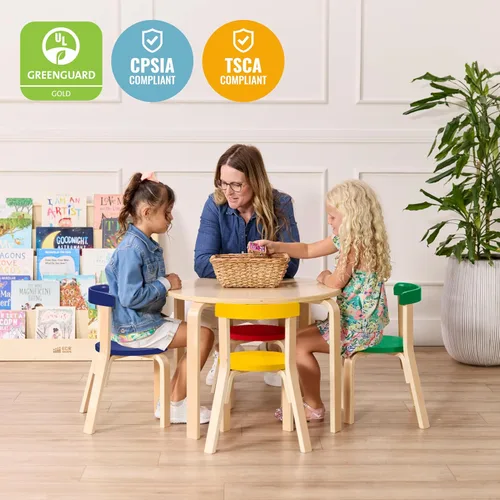 Vista 6 de ECR4Kids Juego de mesa de madera curvada y silla con respaldo curvo, muebles para niños, surtidos, 5 piezas Durable birch, GREENGUARD Gold