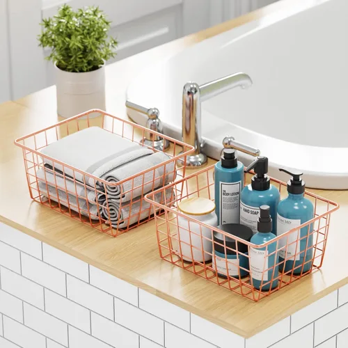 Vista 2 de iSPECLE - Cestas organizadoras metálicas con asas para almacenamiento de alimentos, cocina, despensa, baño, lavandería, habitación, armario