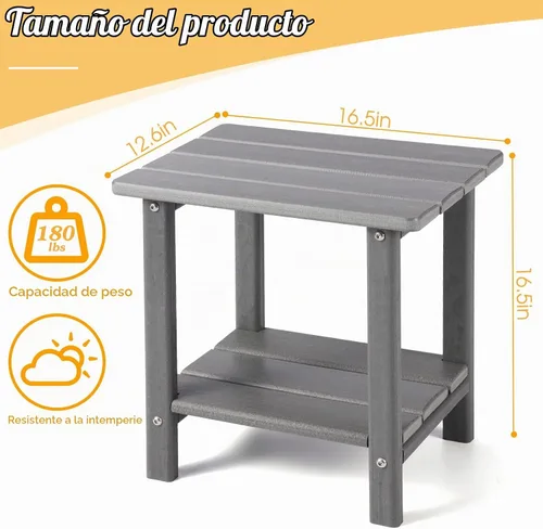 Vista 3 de Apolimi Adirondack - Mesa auxiliar para exteriores, mesa auxiliar de patio resistente de 2 niveles, resistente a la intemperie, mesa auxiliar sólida