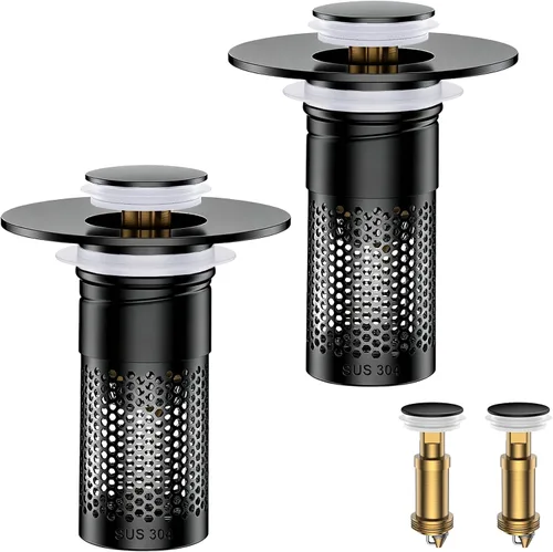 Vista 14 de Colador de drenaje para lavabo de baño, tapón universal para fregadero Negro