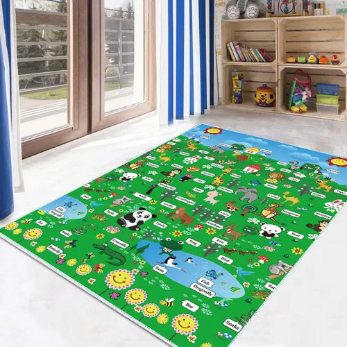 Vista 5 de Alfombras infantiles con patrón de zoológico antideslizante de 0.236 pulgadas de grosor, alfombra suave para decoración de habitación de niños