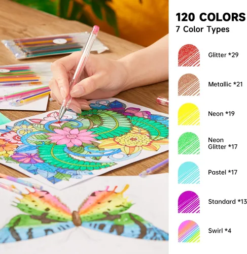 Vista 2 de Shuttle Art Paquete de bolígrafos de gel, 120 colores únicos (sin duplicados) juego de bolígrafos de gel + 120 recambios de bolígrafos de gel a
