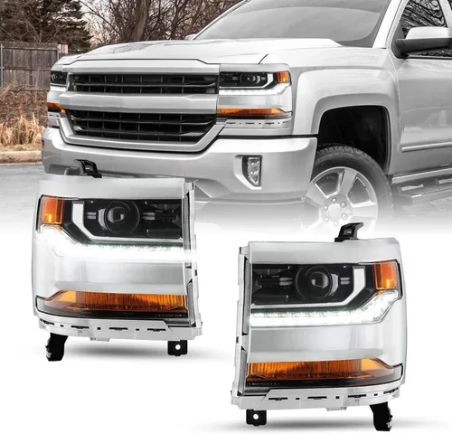 Vista 18 de Ensamble de faro HID/Xenón SOCKIR Compatible con Chevy Silverado 1500 2016-2019/19 Chevy Silverado 1500 LD [con bombilla HID D5S] con DRL LED