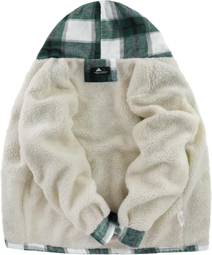 Vista 2 de Ceoutdoor Chaqueta de franela con capucha para hombre, forro polar, camisa de franela a cuadros con cremallera, sudadera con capucha de sherpa