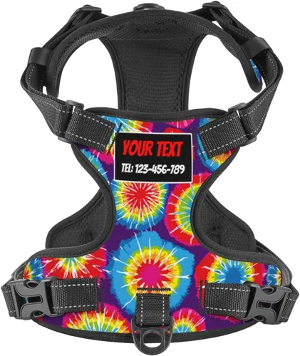 Vista 21 de Arnés personalizado para perro sin tirones, chaleco personalizado de hueso de perro con nombre de mascota, arnés reflectante ajustable personalizado