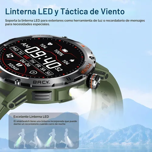 Vista 7 de Relojes inteligentes para hombre (respuesta/hacer llamadas) con linterna de grado militar, compatible con Android y iPhone, resistente al agua