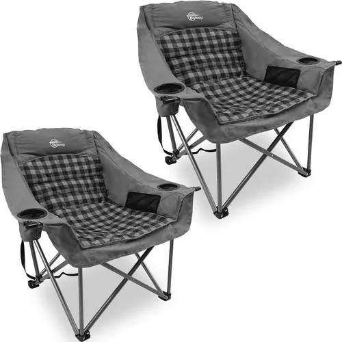 Vista 10 de Bolosy Paquete de 2 Sillas de Camping de Gran Tamaño para Adultos de Servicio Pesado Sillas Plegables para Exteriores Acolchadas Sillas de Césped