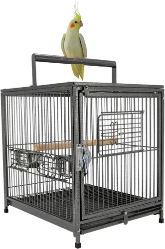 Vista 7 de Portátil resistente viaje pájaro loro portador jaula alimentación tazón juego soporte con mango