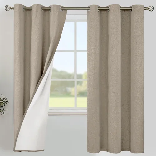 Vista 93 de YoungsTex - Cortinas 100% opacas para dormitorio, con aislamiento térmico y ojales, cortinas oscuras negras con capa pesada para ventana de sala