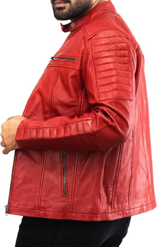 Vista 5 de Chaqueta de motociclista Cafe Racer para hombre, de piel roja a la moda
