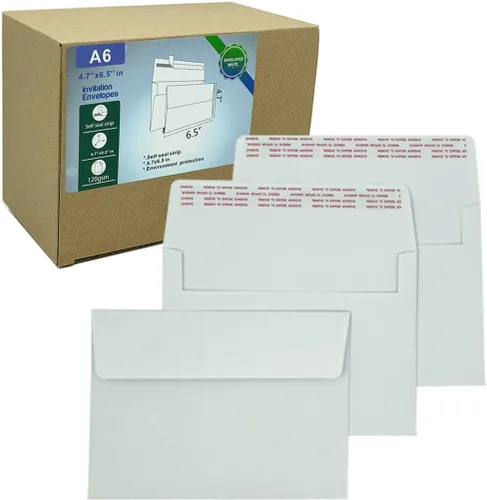 Vista 8 de Sobres de invitación A9 (100 unidades de 5.75 x 8.75 pulgadas) - Sobres de papel blanco con diseño sin ventanas de 120 GSM con cierre automático