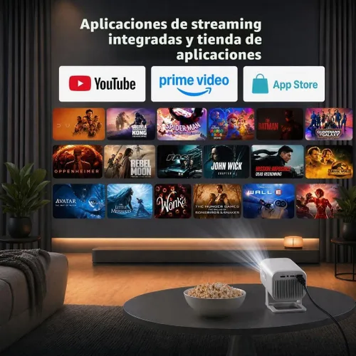 Vista 2 de Mini proyector con wifi y bluetooth pequeño, compatible con proyector portátil 4K 1080P Android 11,200 lúmenes ANSI, rotación de 180°, corrección