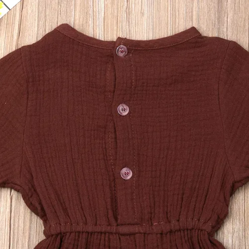 Vista 5 de Mubineo - Mameluco para bebé niña, de verano y otoño, diseño básico, de manga corta, con cordón, de algodón y lino Café