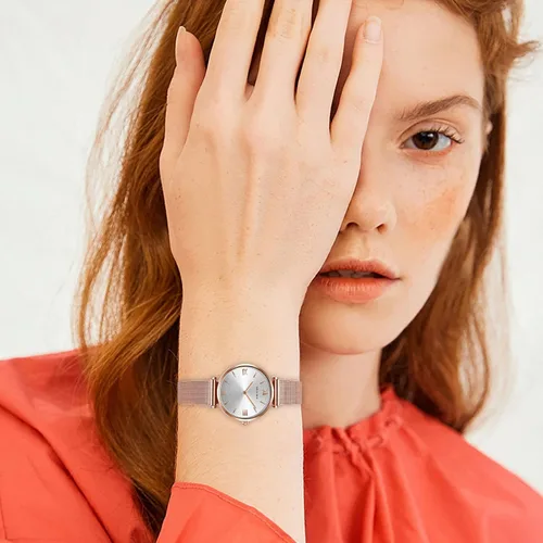 Vista 2 de Relojes de pulsera para mujer, moda simple, reloj de cuarzo para mujer, correa de malla con correa de malla analógica, regalo para el día