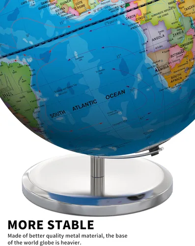 Vista 5 de SOUNDANCE Globo del mundo de 13 pulgadas con base estable de metal pesado, globo educativo para el aprendizaje de los niños, lámpara de globos