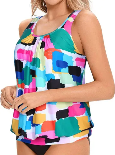 Vista 3 de Yonique Blusa tipo tankini para mujer, sin parte inferior, ajuste holgado, camiseta sin mangas