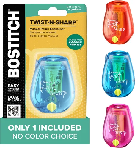 Vista 8 de Bostitch Office Twist-n-Sharp Sacapuntas de Lápices, para Niños y Lápices de Colores, Colores Surtidos (PS1-BLUE-2PK)